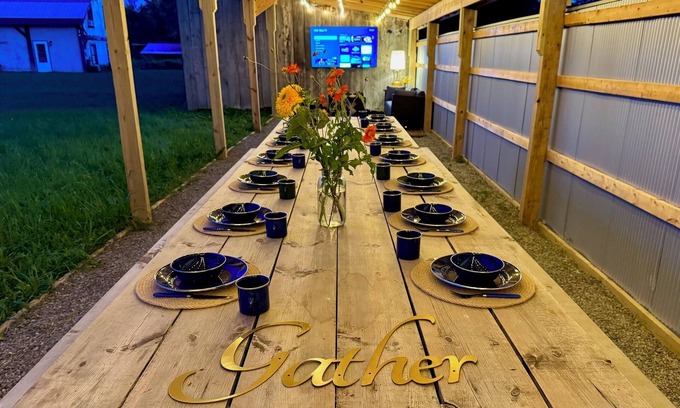 Hector Apartment | Gather at Hector Meadows Ranch: 4 curated spaces with fire pits, games and swimming pond!