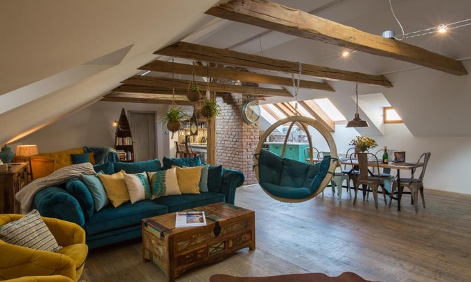 Prague 1 Apartment | Gigantic Boho Chic 3 Bedroom 3 Bathroom Loft with Hanging Chair
