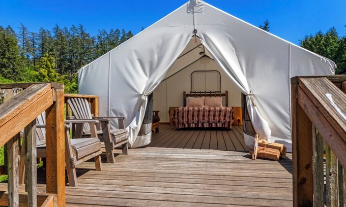 Eastsound RV Rental | Glamping Tent 2 min walk to west-facing beach at popular resort