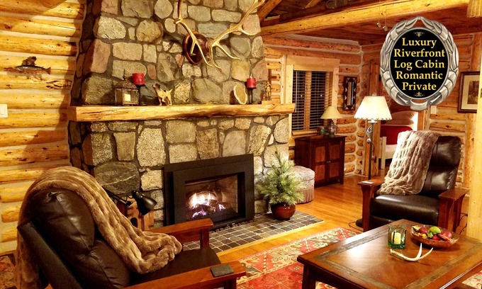 Luzerne Cabin | Gold Fox Lodge - Romantic Riverfront Log Cabin - A Piece of Michigan History!
