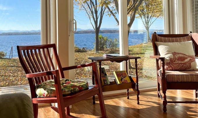 South Burlington House | Gorgeous lake house with waterfront views, washer/dryer, AC, deck & fireplace