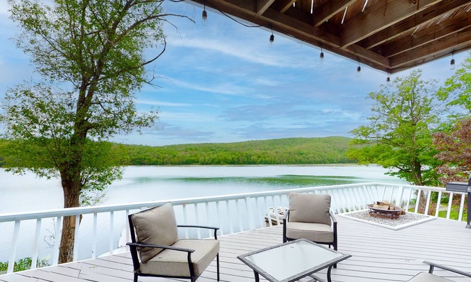 Hubbardton House | Gorgeous lakefront gem with private dock, deck, firepit, grill, fireplace & WiFi
