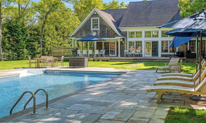 Wainscott Woods House | Gourmet Eat-In Kitchen, Master Suite, Fieldstone Patios