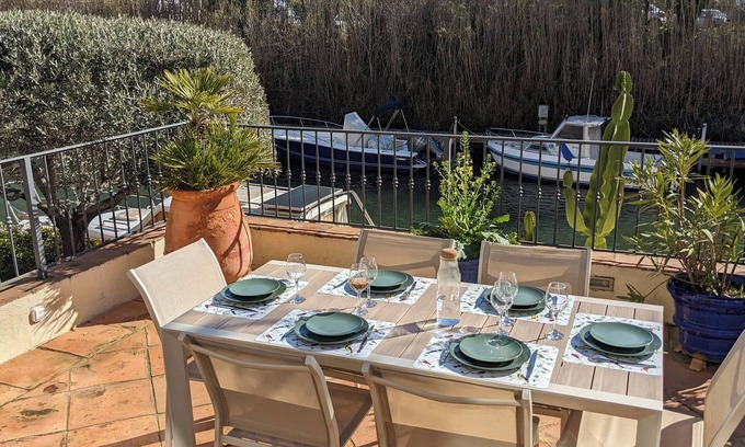 Port Cogolin Apartment | Ground floor near beaches, air conditioning, XL terrace with canal view and access, swimming pool, paddle, box