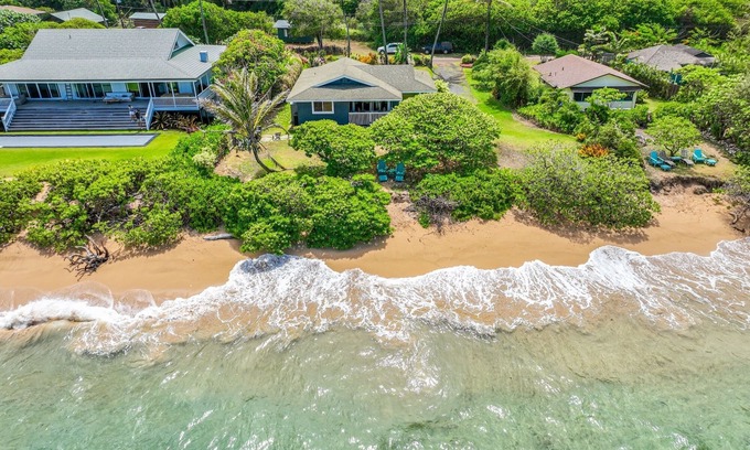 Anahola House | Hale Makai Beachfront Home, AC, Oceanfront on Anahola Bay, TVNC# 5065