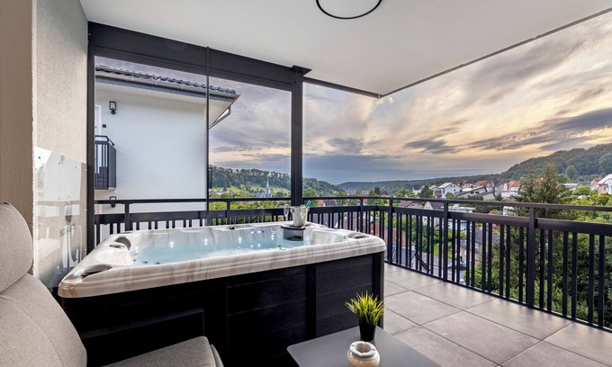 Altenbeken Apartment | Holiday Apartment "Egge Resort 7f" with Balcony, Whirlpool and Sauna
