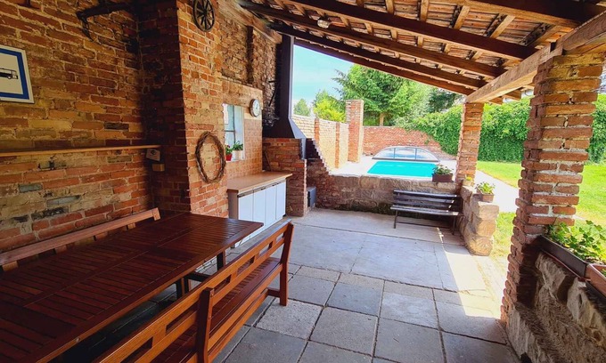 Ostruzno House | Holiday home Half-timbered house (historical homestead) with a sunken indoor pool and wine cellar,