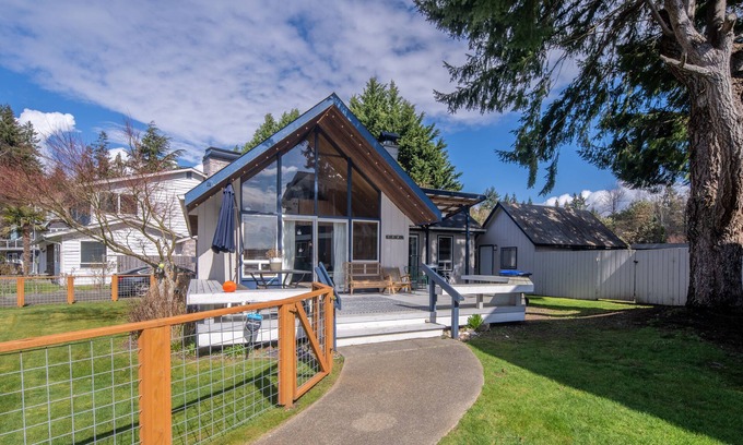 Belfair Cabin | Hood canal view dog friendly A frame cabin with beach, fire pit, fast internet