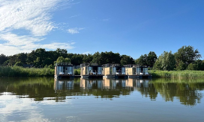 Łazy Boat Rental | Houseboat by Lake Jamno with Rooftop Terrace
