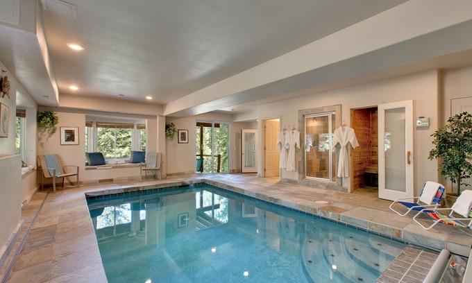 Country Club Estates Cabin | Indoor heated pool, spacious deck, seven rooms with beds, hot tub, and more!