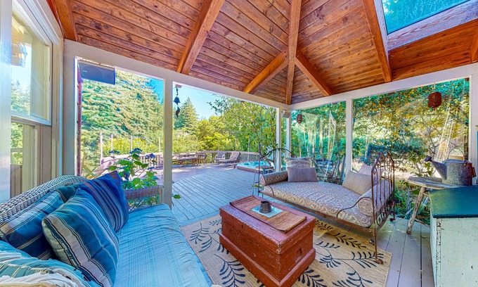 Occidental House | Inviting dog-friendly home with hot tub, fireplace, charming patio, & W/D