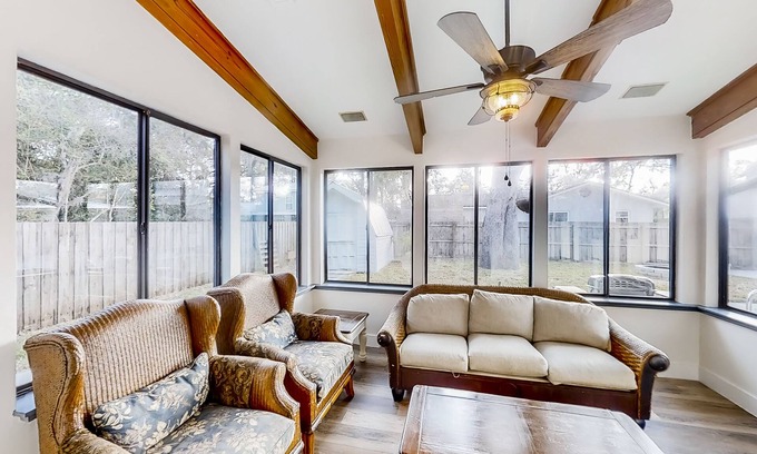 St. Augustine South House | Inviting home with pool, full kitchen, enclosed yard, firepit, central AC, & W/D