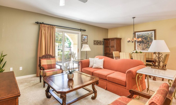 St. Augustine Condo | King bed - fenced courtyard patio - pool - hot tub - easy access on 1st floor