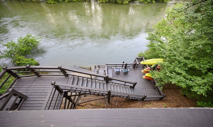 Broken Bow Cabin | Kingfisher ~ Riverfront cabin with play set, hot tub, kayaks, and river access