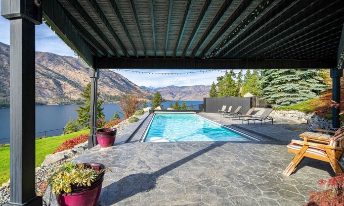 Manson House | Lake Chelan View Home with pool, hot tub & yard!