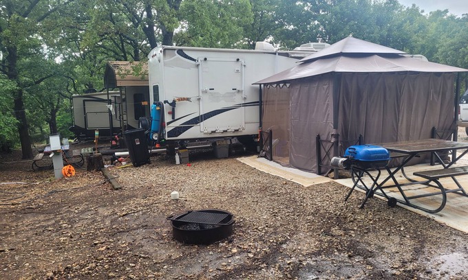 Sulphur House | Lake Life at the Arbuckles! No Hassle Camping! Stationary campers ready for fun!