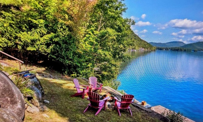 Brant Lake Cabin | Lake Lodge on Brant Lake with direct lakefront, dock access, and amazing views!