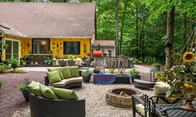 Pocono Pines House | Lake Naomi Forest Oasis Retreat with Hot Tub & Lounging Galore