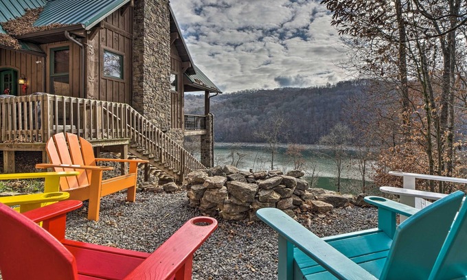 Washburn Cabin | Lakefront cabin with fire pit, lift down to the dock, hot tub, bean bag toss