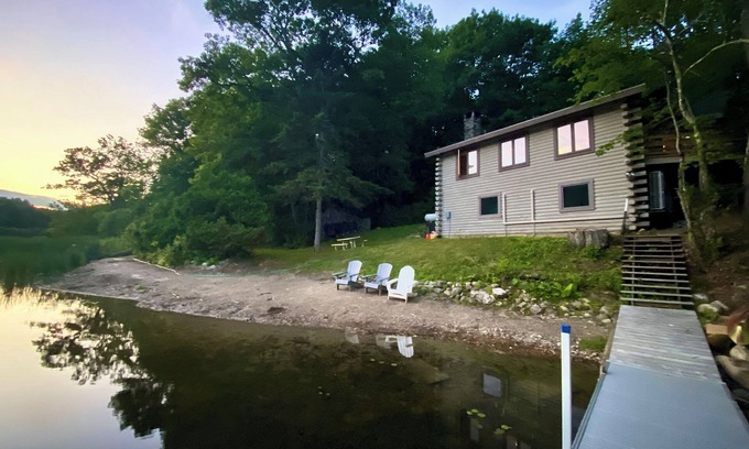 Plymouth House | Lakefront cabin with dock, hot tub, fire pit!