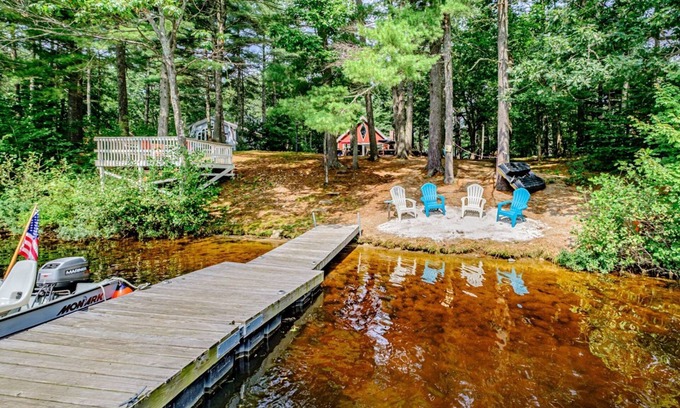 Lake Arrowhead House | Lakefront dog-friendly home with dock, waterfront deck, wood fireplace, & W/D