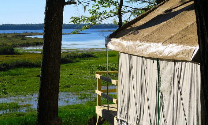 Mariaville Cabin | Lakefront Glamping Tent w/ensuite bathroom, King Bed, Fabulous View, near Acadia