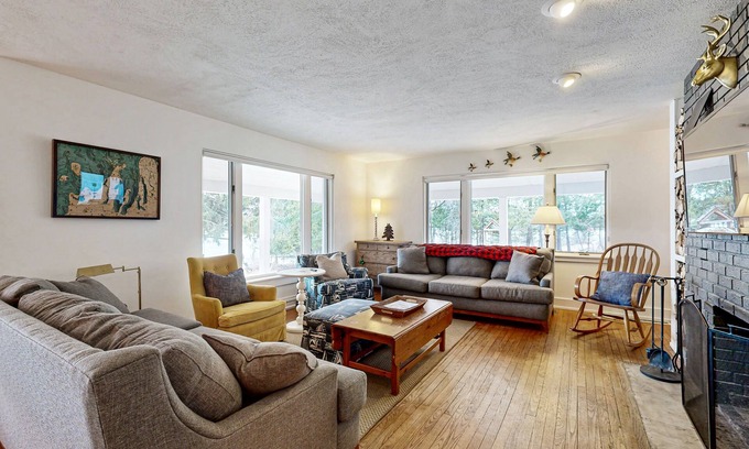 Alden House | Lakefront home w/large yard, sandy beach area, dock, & WIFI, near golf & trails