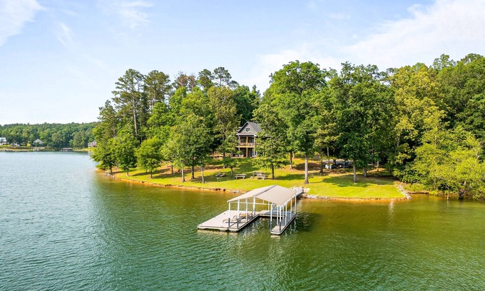 Arley House | Lakefront home with private dock, kayaks/SUP, firepit, decks, & Ping-Pong