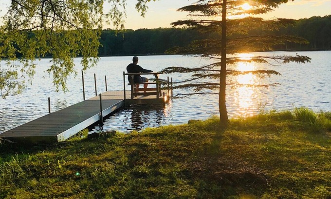 Locust Lake Village House | Lakefront Paradise! Private lakefront with Dock. Walk to Beach. Sunsets!