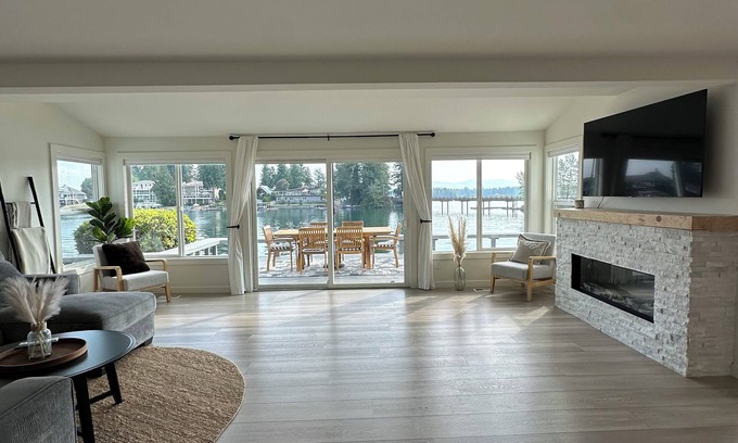 Bonney Lake House | Lakefront Retreat with Private Dock's, Stunning views, Fireplaces and hot tub!