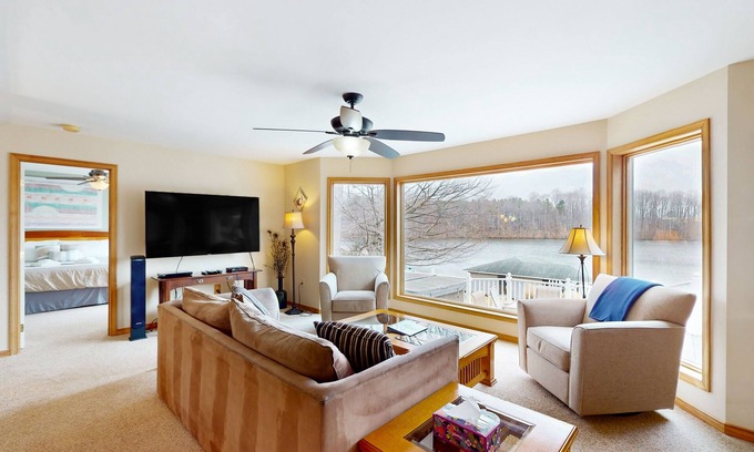 Livingston House | Lakefront retreat with views, hot tub, kid's play area, dock & fiber internet