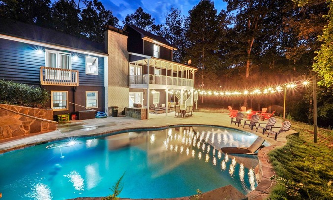 Flowery Branch House | Lakefront, Saltwater Pool, Backyard Oasis, Private Dock, Home Gym