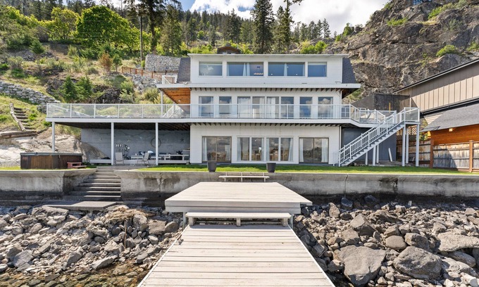 Chelan House | Lakefront with Three Levels, Hot Tub, Dock, and Great Views - Dogs Welcome