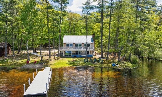 Gray House | Lakehouse on Little Sebago Lake with Private Beach, Dock, Kayaks and a Firepit