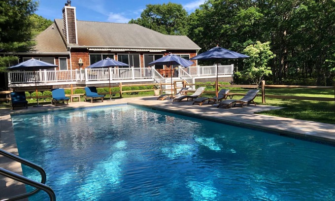 Hampton Bays House | Large 5 bedroom/5 bath secluded property with large heated pool on over an acre