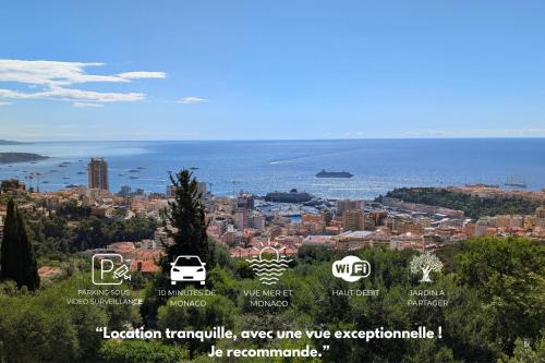 Beausoleil Apartment | Le Mas d'Angeline-Vue mer panoramique, jardin partagé, parking, voiture indispensable, route étroite et pentue, à 10 min de Monaco