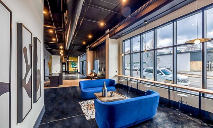 Rolling Mill Hill Apartment | Legends at the Muse - artful condo with city-view balcony, full kitchen, AC & gym