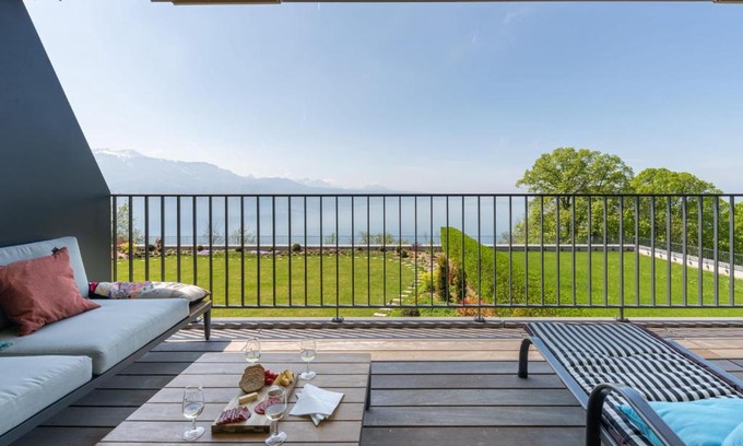 Puidoux Apartment | Les Terrasses de Lavaux 1 - Appartement de luxe avec vue panoramique et piscine