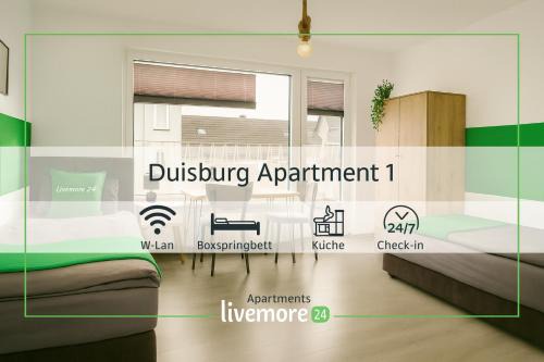 Marxloh Apartment | Livemore24 - Apartment 1 in Duisburg WLAN - Smart-TV - 24-7 Check-in und Küche