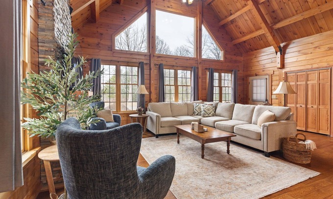 Clifford Cabin | Log Cabin, 27 Acre Modern Mountain Escape, Pool, Hot Tub and Fireplace