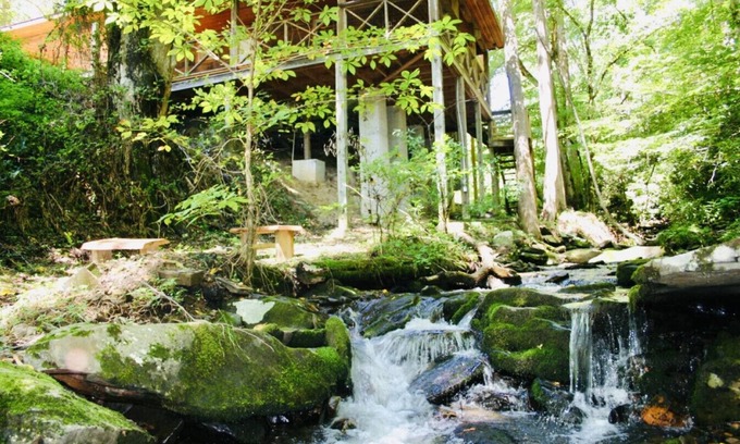 Bryson City Apartment | Log Cabin, Hot Tub, Fire Pit, Roaring Creek