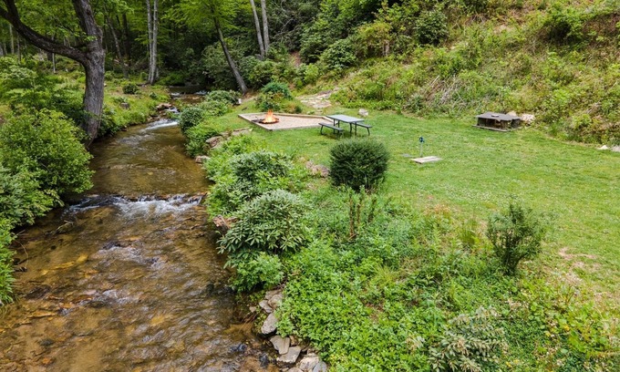 Pisgah Forest House | Log Cabin Streamside with fire-pit 5 mins to the HUB