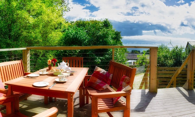 Gulval Ski Chalet | Lovely Lodge in the woods overlooking Mounts Bay. Sleeps 6. Private parking.