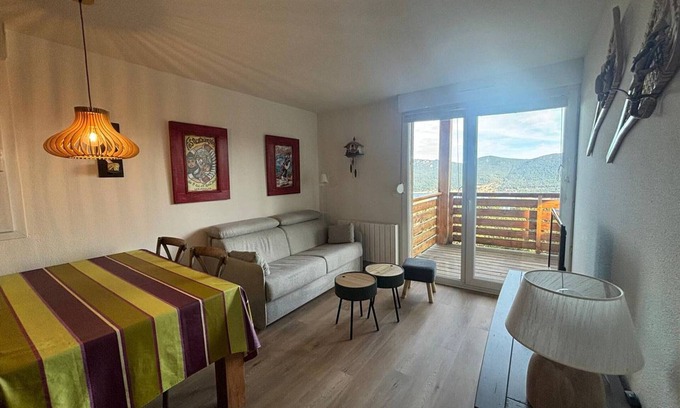Les Angles Apartment | Lovely T2 cabin apartment with lake view, balcony, and covered parking