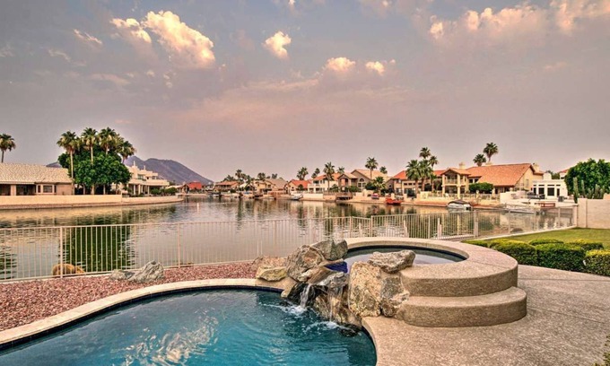 Arrowhead Lakes House | Luxe Lakefront Home w/Pool, Hot Tub, & Boat Dock!