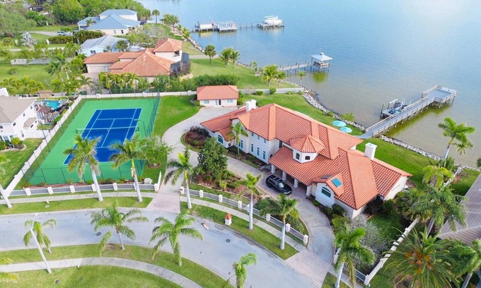 Port Canaveral House | Luxurious Waterfront Estate w/private Tennis Court/Pool/Dock - Spectacular View!