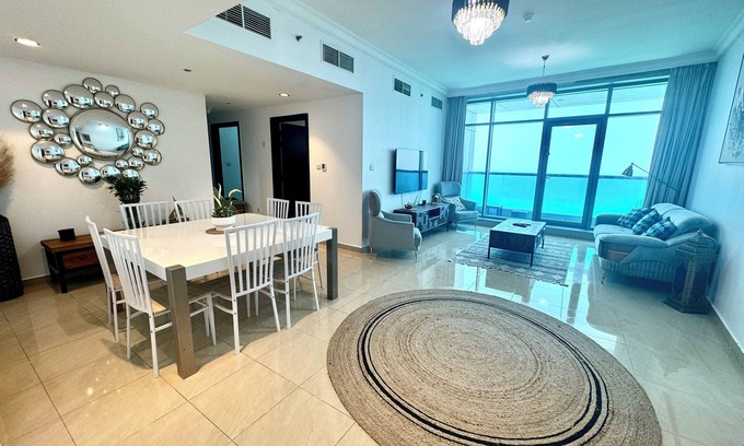 Rumailah Apartment | Luxury 2 bedrooms front beach sea view amazing WiFi, gym, pool, sauna, hammam