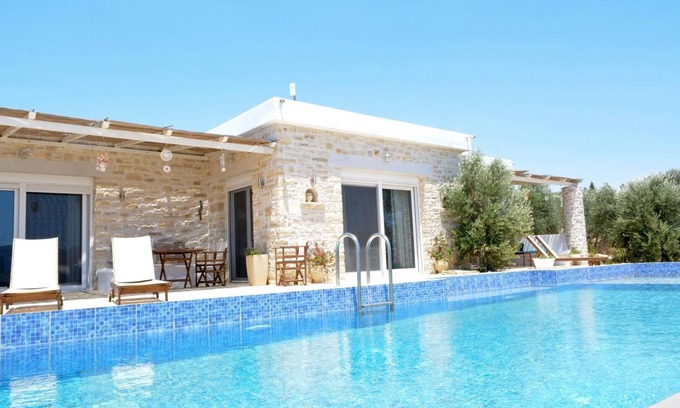 Kamilari Villa | Luxury, 2015 stone-built, 2 bedroom Villa with pool and sea view