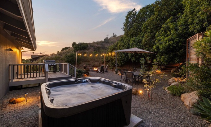 Santa Barbara Cottage | Luxury Farmhouse Cottage with Ocean & Island Views, Spa, Fire Pit & Hammocks