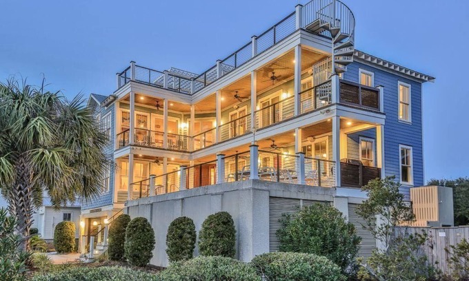 Charleston County House | Luxury Home with Private Pool, Hot Tub, & Rooftop Terrace! Ocean Views, Beach Across Street